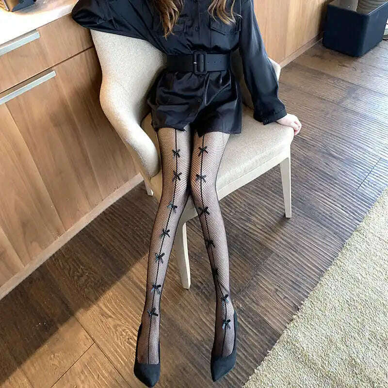 KIMLUD, Women's Tights Sexy One Line Design Pantyhose Small Bow Fishnet Stockings Women Ladies Female Hosiery New Dropshipping, KIMLUD Women's Clothes