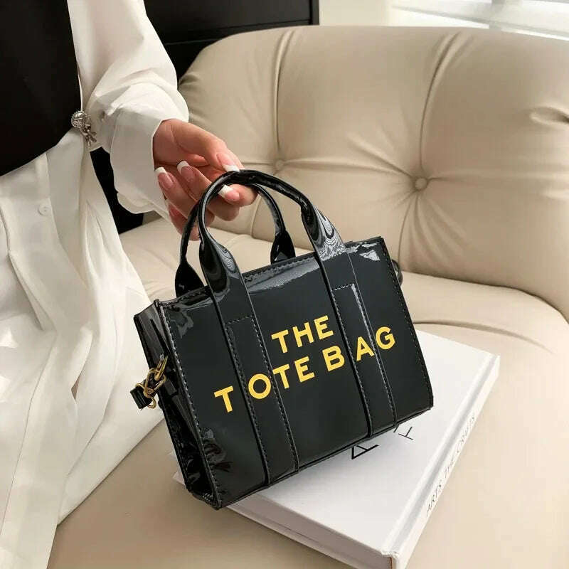 KIMLUD, Women's Tote Bag 2023 New Popular Bright Face Small Shoulder Bag Letter Printing Handbag Fashion One Shoulder Crossbody Bag, black, KIMLUD Women's Clothes