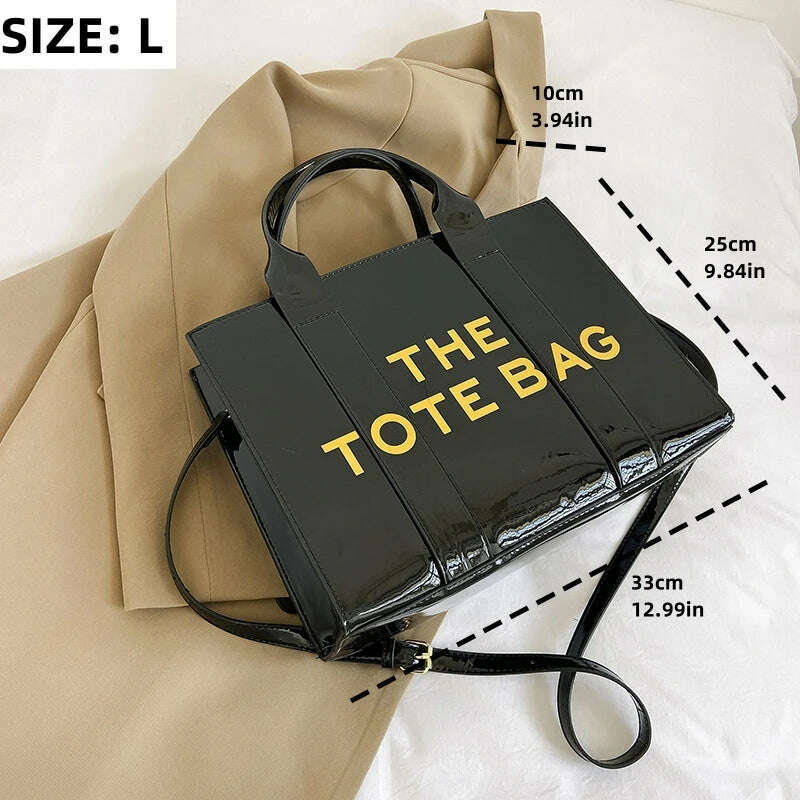 KIMLUD, Women's Tote Bag 2023 New Popular Bright Face Small Shoulder Bag Letter Printing Handbag Fashion One Shoulder Crossbody Bag, Black L, KIMLUD Women's Clothes