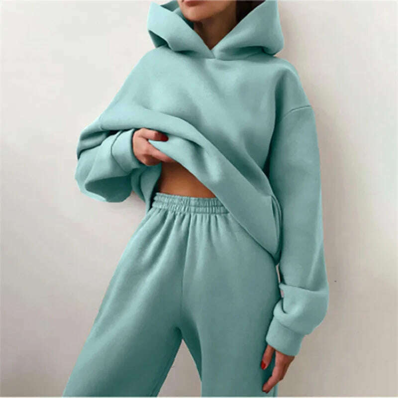 KIMLUD, Women's Tracksuit Suit Autumn Fashion Warm Hoodie Sweatshirts Two Pieces Oversized Solid Casual Hoody Pullovers Long Pant Sets, KIMLUD Womens Clothes