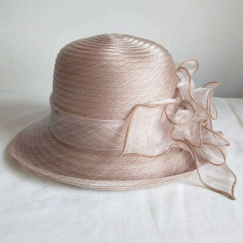KIMLUD, Womens Up-Turned Brim Organza Hats Wedding Occasion Wide Brim Sun Hat Kentucky Derby Summer Church Party Hats Dressy Millinery, Pink, KIMLUD Womens Clothes