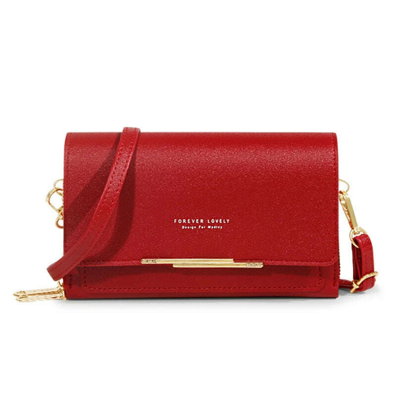 KIMLUD, Women's Wallet Korean Handbag Multi Card Large Capacity Casual Shoulder Bag Mobile Phone Packet Fashion New Style, wine red, KIMLUD Women's Clothes