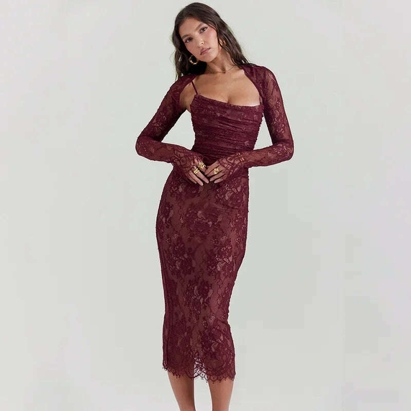 KIMLUD, Women's Winter Fashion Lace Printed Back Strap Temperament Slip Dress Club Party Long Dress Elegant Vestidos, KIMLUD Womens Clothes