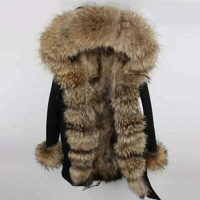 KIMLUD, womens winter jacket coat Raccoon fur Linner parkas women parka big real fox fur collar natural Roccoon fur liner Long coat, KIMLUD Womens Clothes