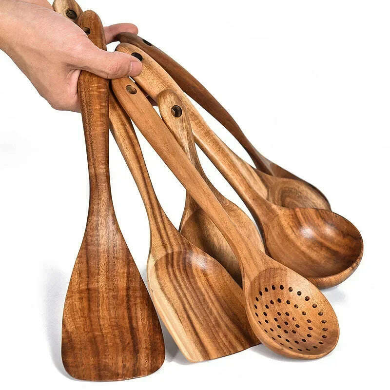 KIMLUD, Wooden Kitchen Spoon Long Rice Colander Soup Skimmer Cooking Soup Spoons Scoop Kitchen Tool Thailand Teak Natural Wood, KIMLUD Womens Clothes