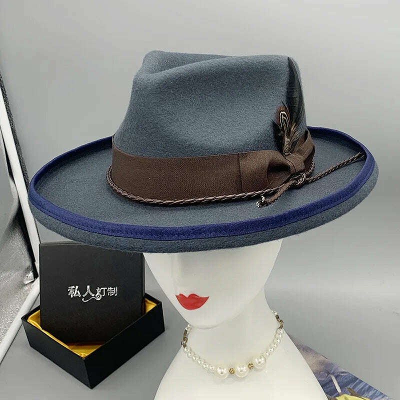 KIMLUD, wool fedora for women men fedoras lady hat two toned felt church hat unisex  bowknot  jazz hat for men and women wholesale price, 22 / 55-58cm, KIMLUD Womens Clothes
