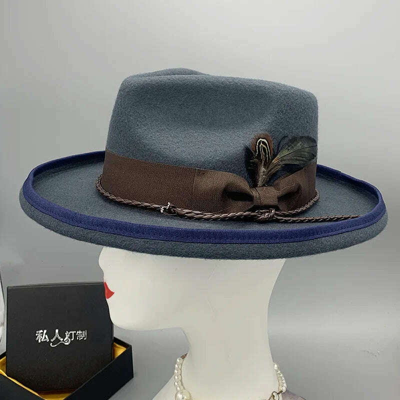 KIMLUD, wool fedora for women men fedoras lady hat two toned felt church hat unisex  bowknot  jazz hat for men and women wholesale price, KIMLUD Womens Clothes