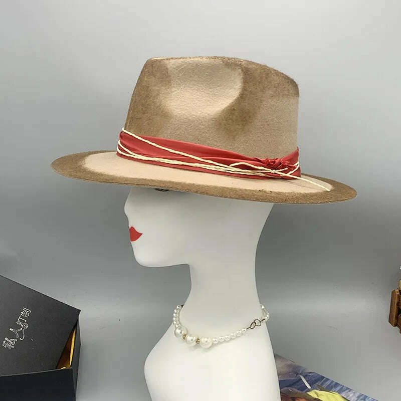 wool fedora for women men fedoras lady hat two toned felt church hat unisex bowknot jazz hat for men and women wholesale price - KIMLUD