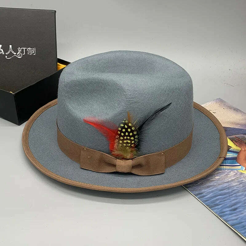 wool fedora for women men fedoras lady hat two toned felt church hat unisex bowknot jazz hat for men and women wholesale price - KIMLUD