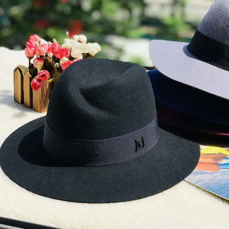 KIMLUD, wool fedora for women men fedoras lady hat two toned felt church hat unisex  bowknot  jazz hat for men and women wholesale price, 38 / 55-58cm, KIMLUD Womens Clothes