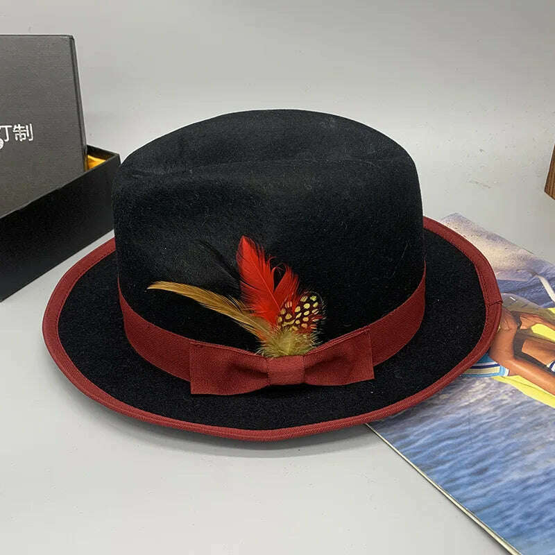 wool fedora for women men fedoras lady hat two toned felt church hat unisex bowknot jazz hat for men and women wholesale price - KIMLUD