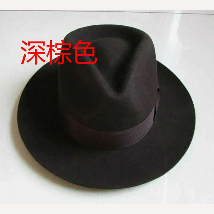KIMLUD, Wool Fedora Hat Unisex Felt Fedoras Hats Adult Fashion Trilby Hats Popular Headwear Wool Fedora Trilby Hats Man&#39;s Cap  B-8130, Dark Brown / 55CM, KIMLUD Womens Clothes