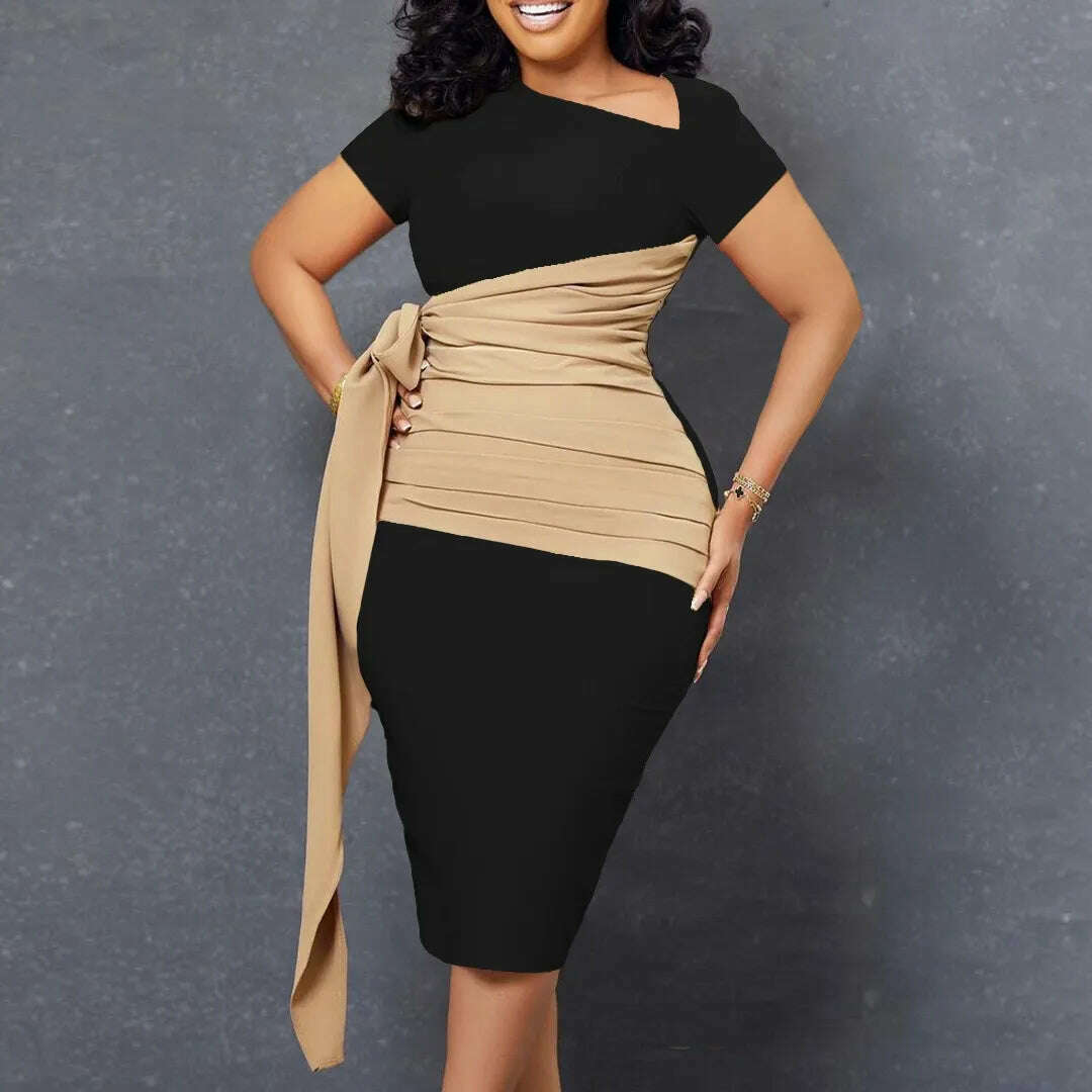 KIMLUD, Work Office Clothing for Women Ladies 2023 Formal Lantern Sleeve Bodycon Split Fashion Elegant Business Work Wear Dress Midi New, Black Vestido / M, KIMLUD APPAREL - Womens Clothes
