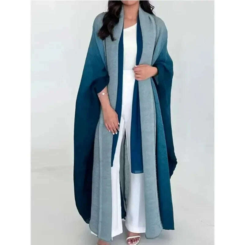 Wrinkled Women's Windbreaker Jacket Bat Sleeve Scarf Collar, Gradient Long Robe Fashion Retro Coats and Jackets Women - KIMLUD