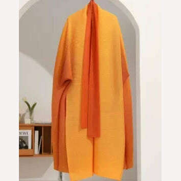 KIMLUD, Wrinkled Women's Windbreaker Jacket Bat Sleeve Scarf Collar, Gradient Long Robe Fashion Retro Coats and Jackets Women, Orange / One Size, KIMLUD Women's Clothes