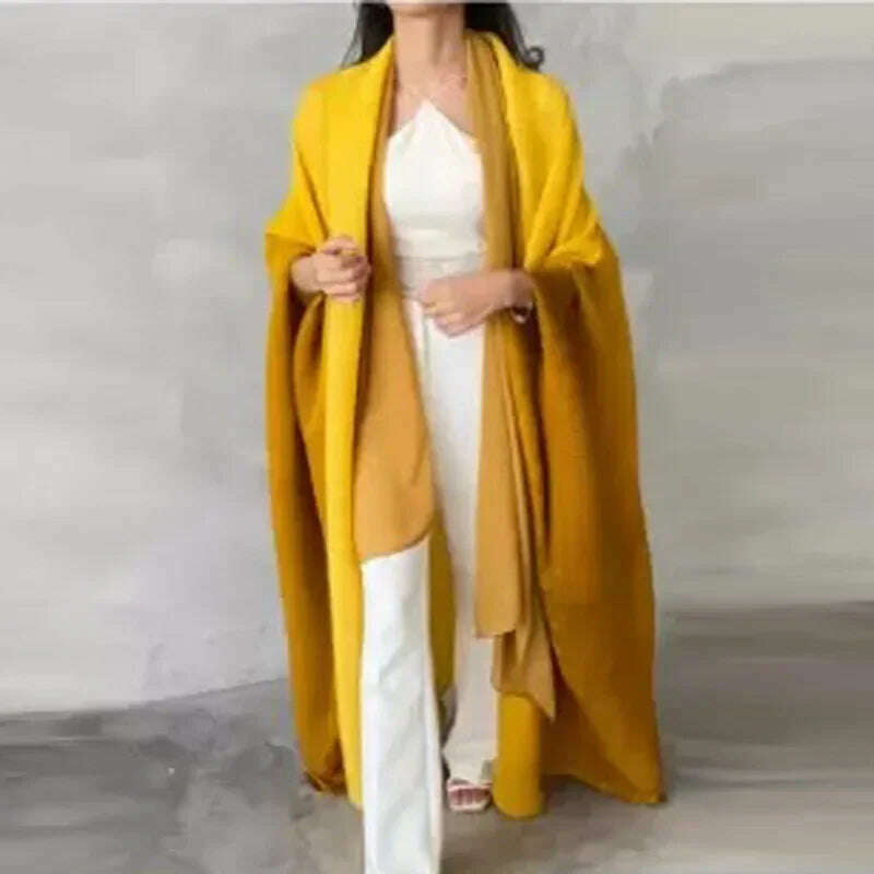 KIMLUD, Wrinkled Women's Windbreaker Jacket Bat Sleeve Scarf Collar, Gradient Long Robe Fashion Retro Coats and Jackets Women, Yellow / One Size, KIMLUD Women's Clothes