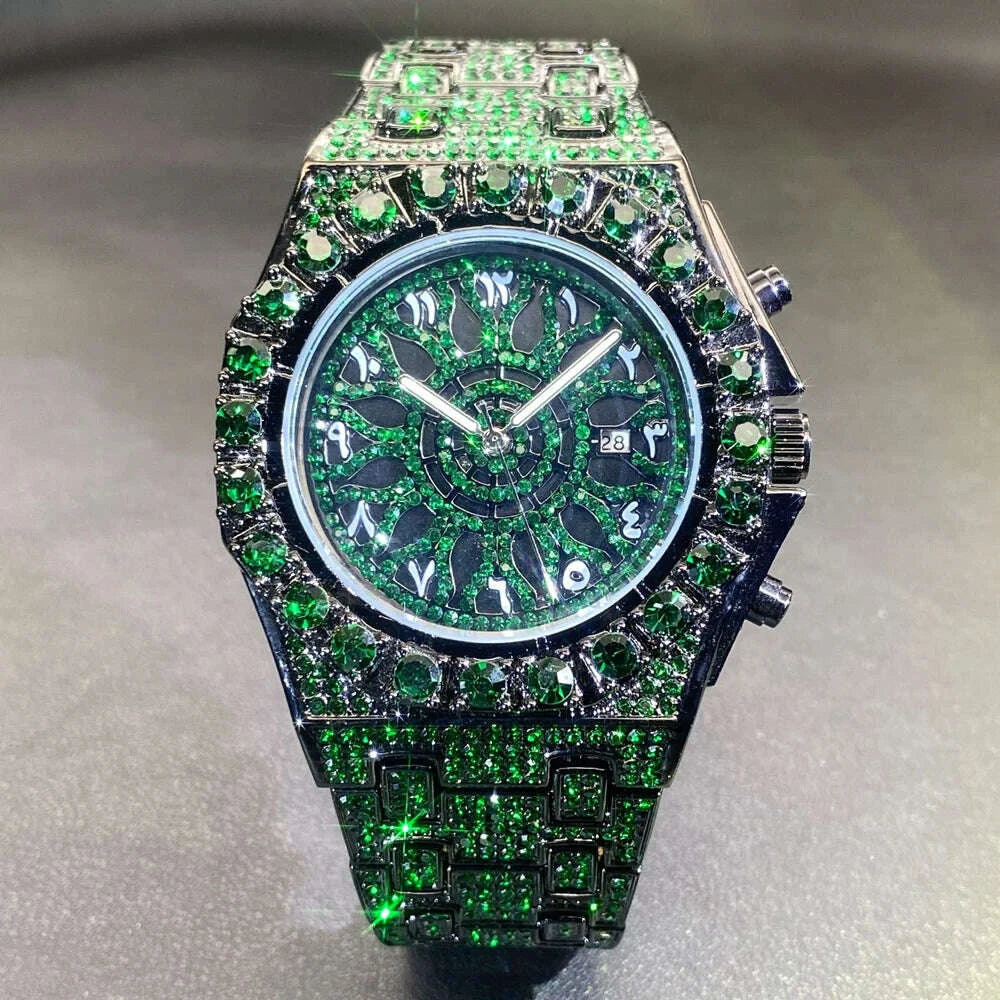 Wristwatch Full Diamond Alloy Case Green Dial | KIMLUD