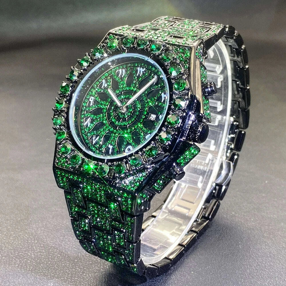 Wristwatch Full Diamond Alloy Case Green Dial | KIMLUD