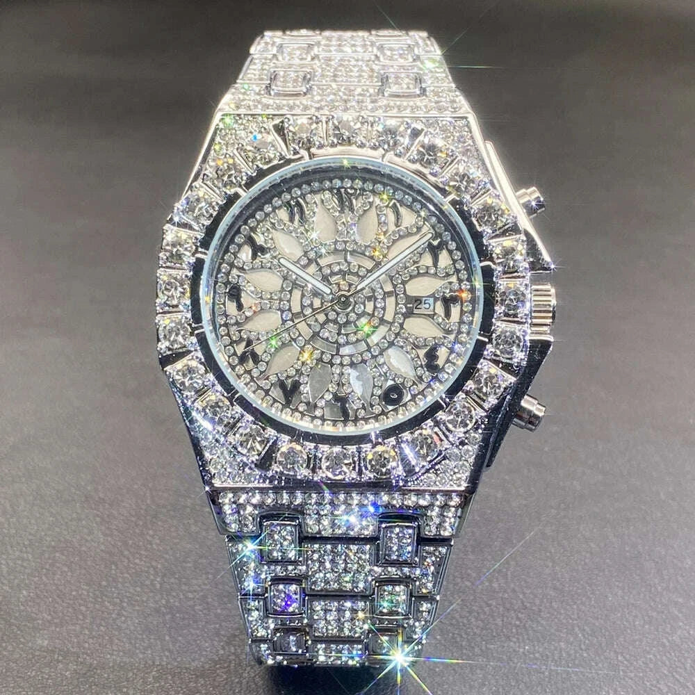 Wristwatch Full Diamond Alloy Case Green Dial | KIMLUD