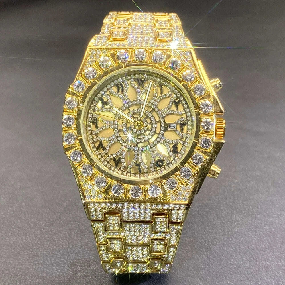 Wristwatch Full Diamond Alloy Case Green Dial | KIMLUD