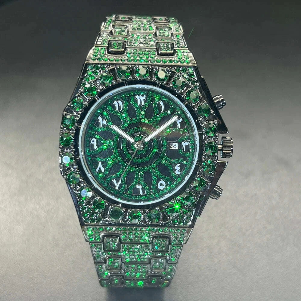 Wristwatch Full Diamond Alloy Case Green Dial | KIMLUD