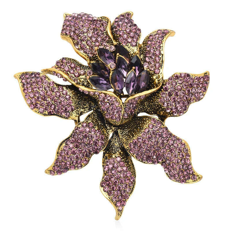 KIMLUD, Wuli&baby Big Rhinestone Flower Brooches For Women Unisex 3-color Beautiful Sparkling Flower Party Brooch Pin Gifts, KIMLUD Womens Clothes