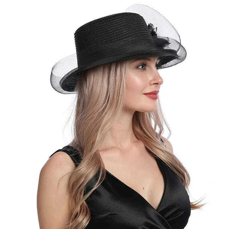 KIMLUD, X097 Summer Fashion Big Brim Sun Hat Wave Edge Temperament Leisure Sunshade Hat Women's Organza Big Flower Fisherman Hat, KIMLUD Womens Clothes