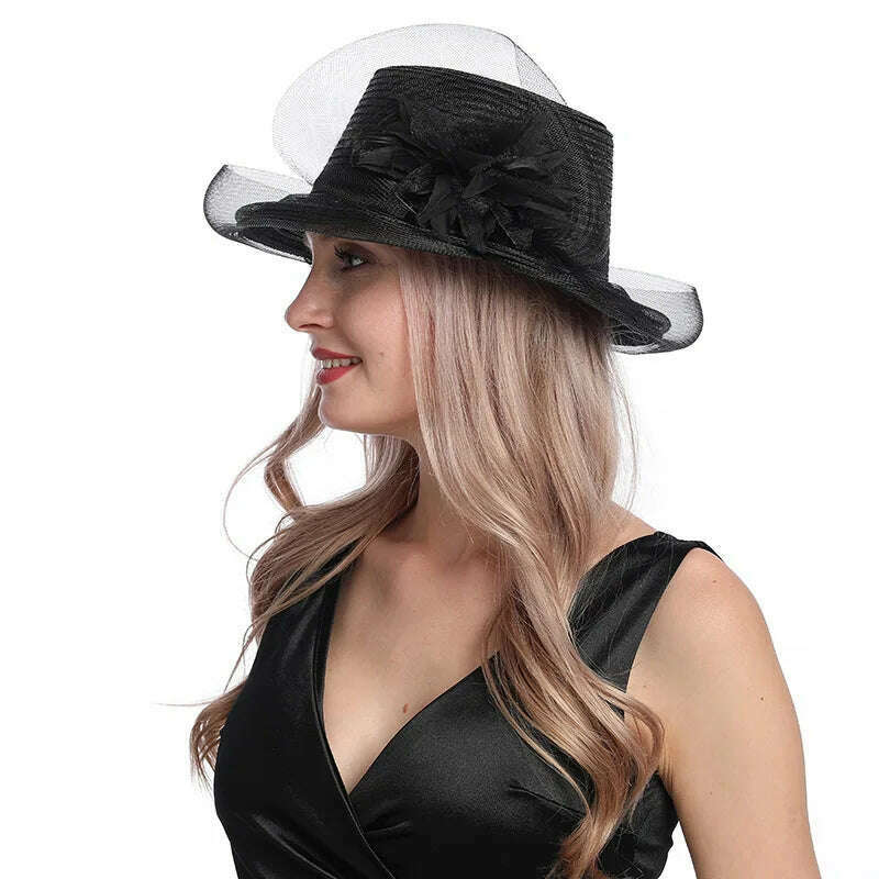 KIMLUD, X097 Summer Fashion Big Brim Sun Hat Wave Edge Temperament Leisure Sunshade Hat Women's Organza Big Flower Fisherman Hat, Black / Adjustable, KIMLUD APPAREL - Womens Clothes