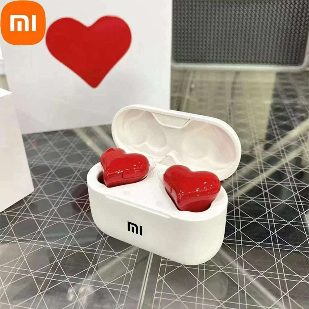 KIMLUD, XIAOMI Heart Shape Wireless Earphones TWS Earbuds Bluetooth-compatible Headset Women Fashion Gaming Student Headphones Girl Gift, KIMLUD Womens Clothes