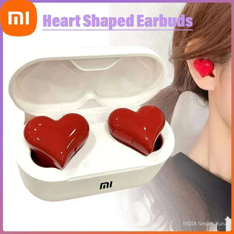 KIMLUD, XIAOMI Heart Shape Wireless Earphones TWS Earbuds Bluetooth-compatible Headset Women Fashion Gaming Student Headphones Girl Gift, KIMLUD Womens Clothes