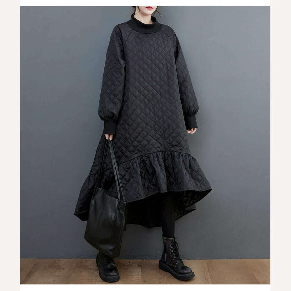 KIMLUD, XITAO Loose Irregular Dress Personality Ruffles Women 2023 Autumn Winter New Casual Fashion Trend Vintage Dress HQQ1638, KIMLUD Womens Clothes