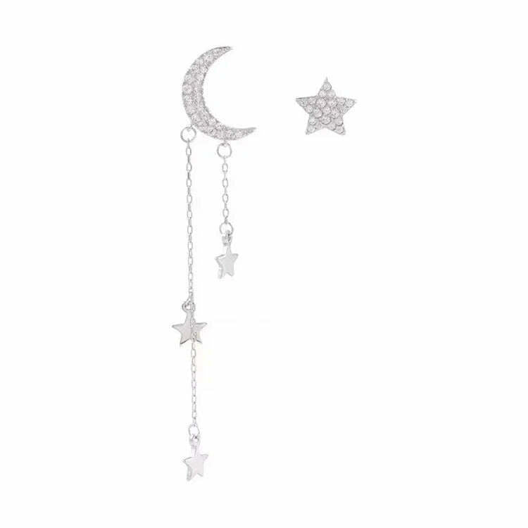 KIMLUD, XIYANIKE Silver Color  Moon Stars Tassel Earrings Charm Women Asymmetry Jewelry New Fashion Elegant Party Accessories Gift, KIMLUD Women's Clothes