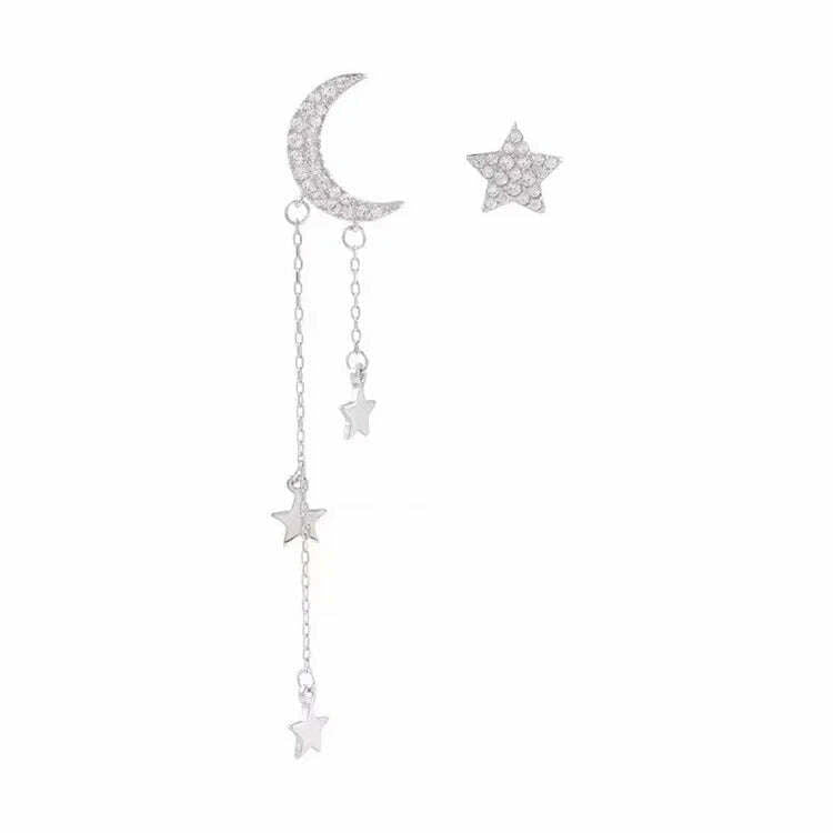 KIMLUD, XIYANIKE Silver Color  Moon Stars Tassel Earrings Charm Women Asymmetry Jewelry New Fashion Elegant Party Accessories Gift, KIMLUD Womens Clothes