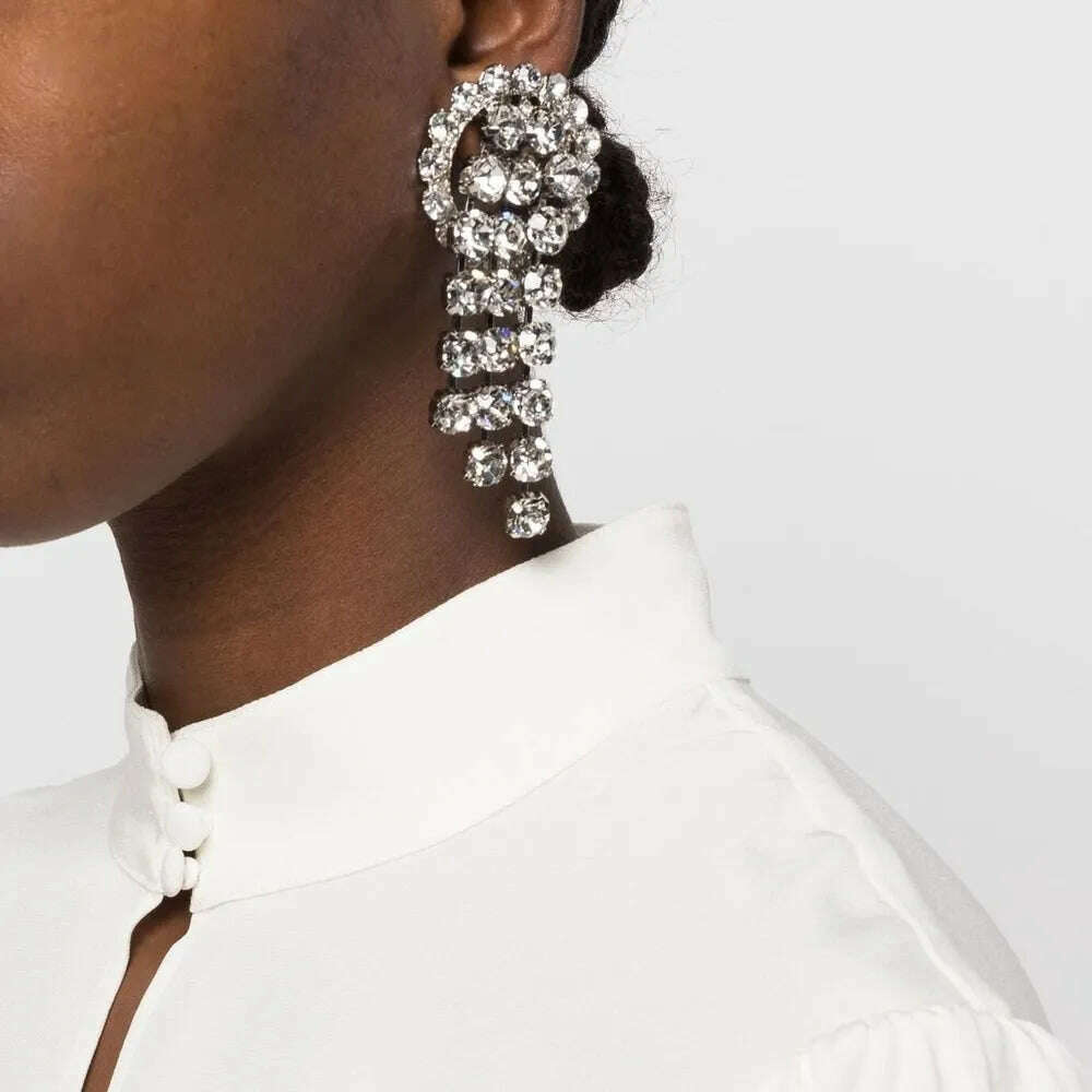 KIMLUD, XSBDOY Fashion Tassel Crystal Clip Earrings Wedding Accessories Elegant Jewelry Rhinestone Ear Clip on Earrings No Piercing, KIMLUD Women's Clothes