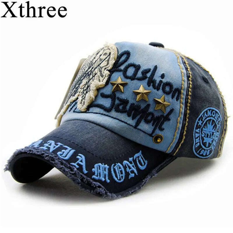 KIMLUD, Xthree Brand Cotton Fashion Embroidery Antique Style Baseball Cap Casquette Snapback Hat for Men Women, KIMLUD Women's Clothes