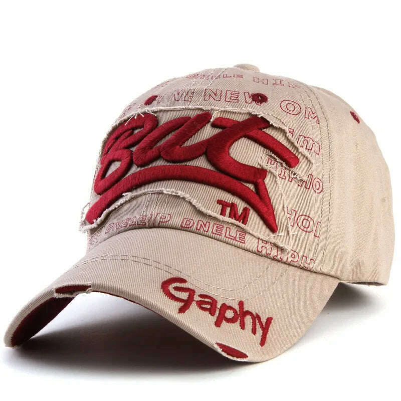KIMLUD, Xthree Wholesale Snapback Hats Baseball Cap Hats Hip Hop Fitted Cheap Hats for Men Women Gorras Curved Brim Hats Damage Cap, khaki / adjustable, KIMLUD Womens Clothes