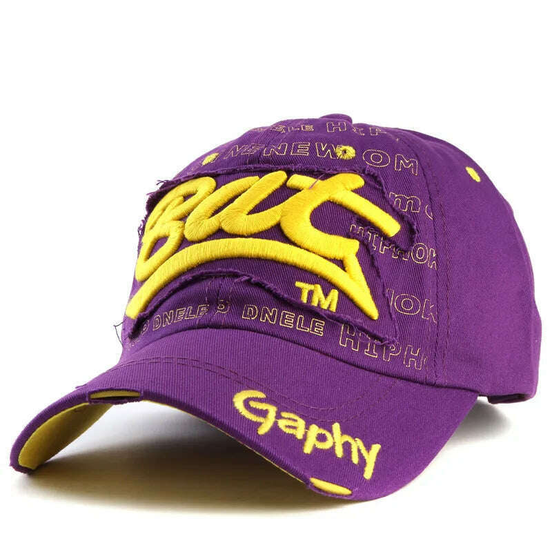 KIMLUD, Xthree Wholesale Snapback Hats Baseball Cap Hats Hip Hop Fitted Cheap Hats for Men Women Gorras Curved Brim Hats Damage Cap, purple / adjustable, KIMLUD Womens Clothes