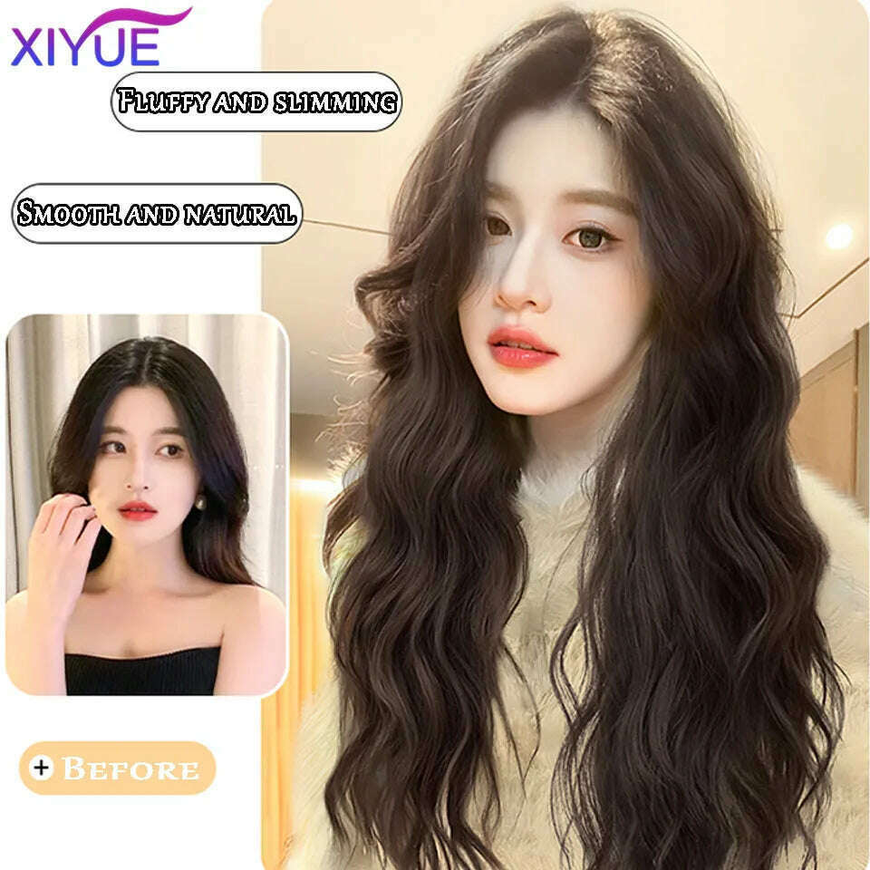 KIMLUD, XUTYE Wig Women's Long Hair Full Head Set with Natural Synthetic Hair Water Ripple Daily Full Top Wig Set, KIMLUD Womens Clothes