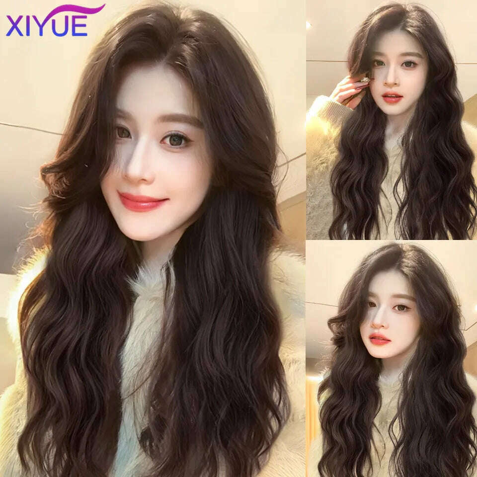 KIMLUD, XUTYE Wig Women's Long Hair Full Head Set with Natural Synthetic Hair Water Ripple Daily Full Top Wig Set, KIMLUD Womens Clothes