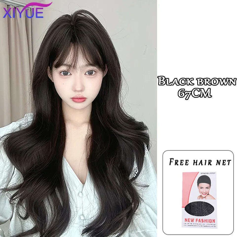 KIMLUD, XUTYE Wig Women's Long Hair Full Head Set with Natural Synthetic Hair Water Ripple Daily Full Top Wig Set, 4/30HL / Free gift, KIMLUD Womens Clothes
