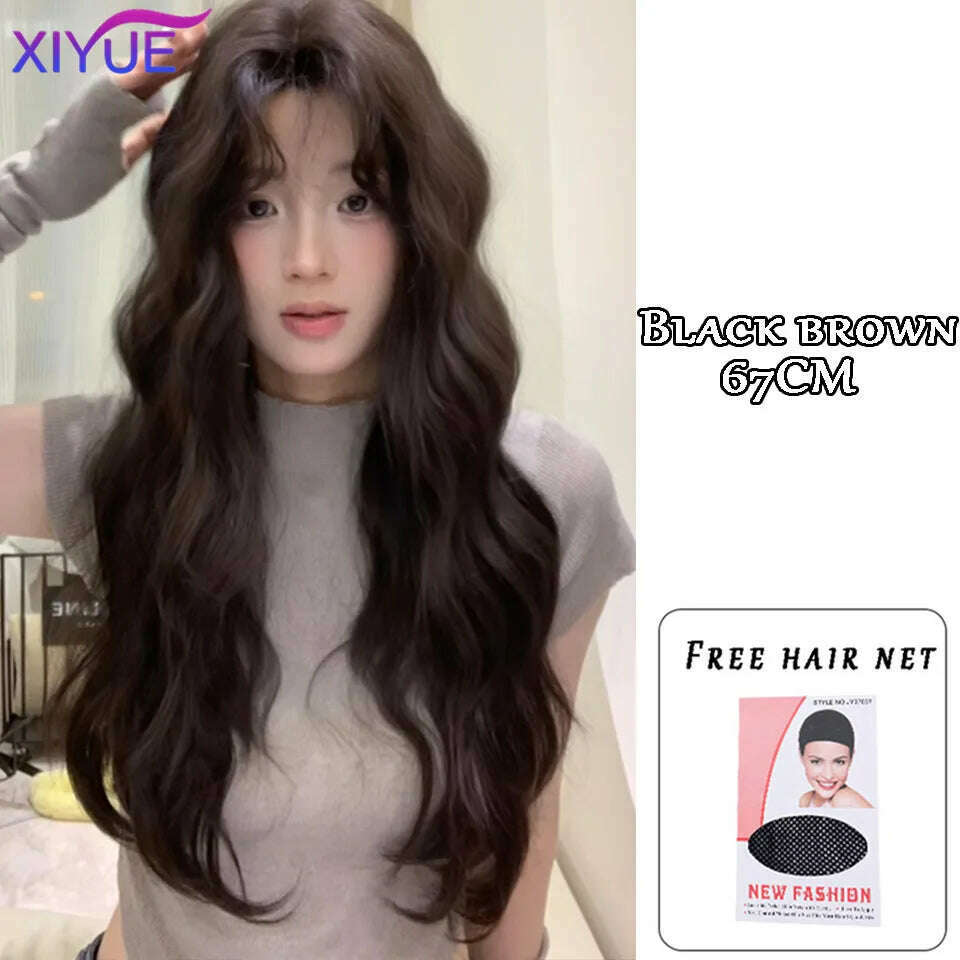 KIMLUD, XUTYE Wig Women's Long Hair Full Head Set with Natural Synthetic Hair Water Ripple Daily Full Top Wig Set, 1B/27HL / Free gift, KIMLUD Womens Clothes
