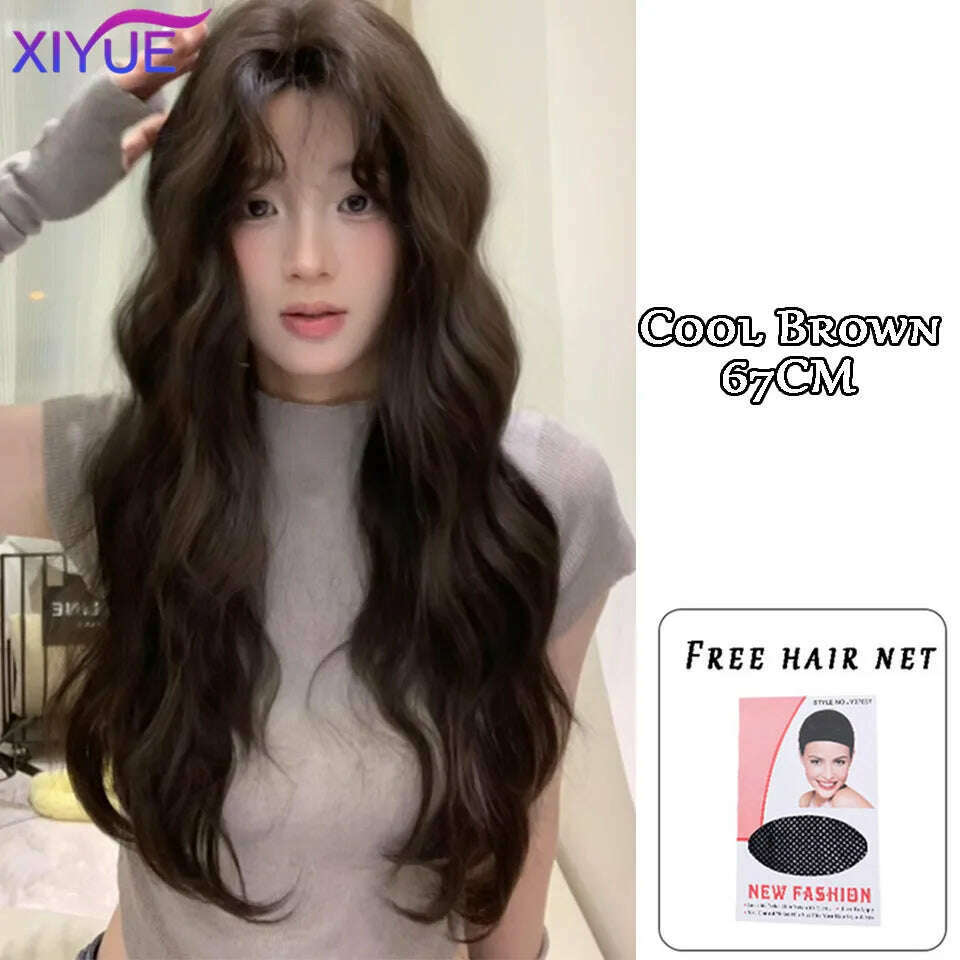 KIMLUD, XUTYE Wig Women's Long Hair Full Head Set with Natural Synthetic Hair Water Ripple Daily Full Top Wig Set, 4/27HL / Free gift, KIMLUD Womens Clothes