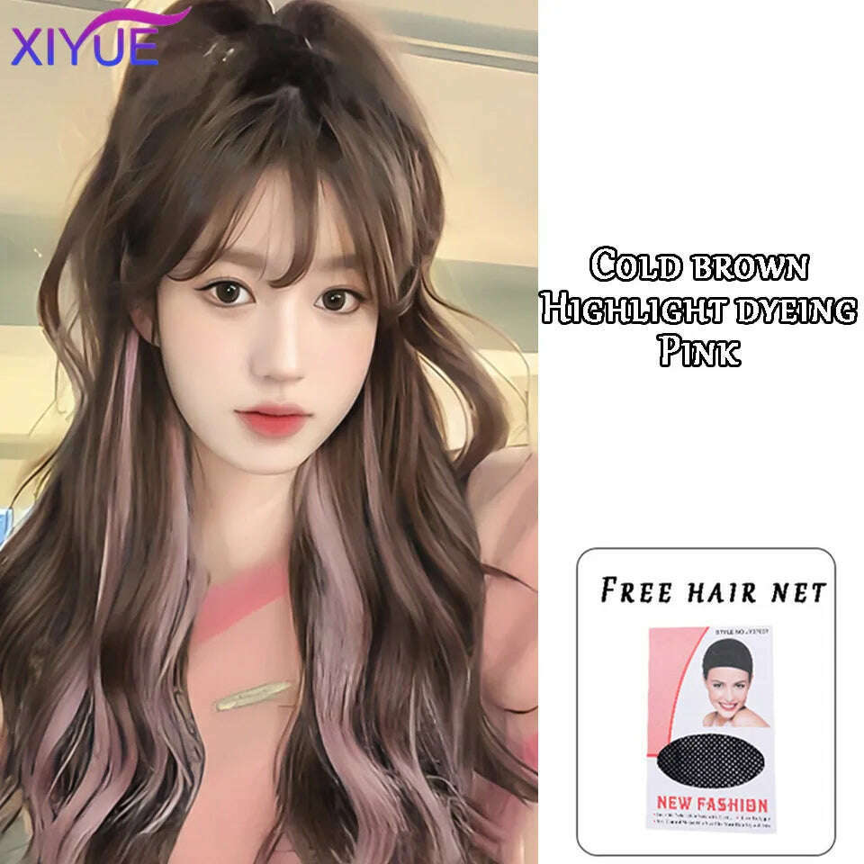 KIMLUD, XUTYE Wig Women's Long Hair Full Head Set with Natural Synthetic Hair Water Ripple Daily Full Top Wig Set, T4/27/30 / Free gift, KIMLUD Womens Clothes