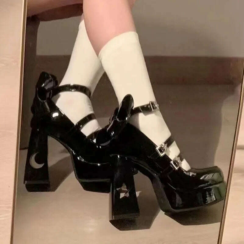 Y2k Chunky Platform High Heels Pumps Women 2023 Spring Punk Thick Heel Mary Jane Lolita Shoes Woman Patent Leather Cosplay Shoes, KIMLUD Women's Clothes