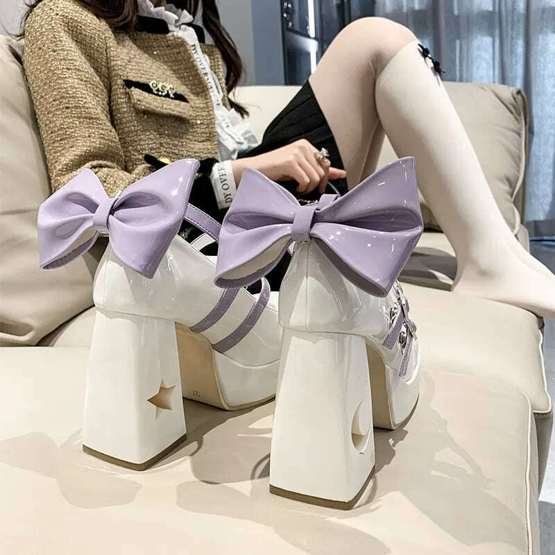 KIMLUD, Y2k Chunky Platform High Heels Pumps Women 2023 Spring Punk Thick Heel Mary Jane Lolita Shoes Woman Patent Leather Cosplay Shoes, KIMLUD Women's Clothes