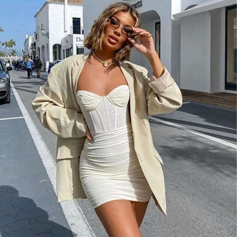 KIMLUD, Y2K Fashionable mesh tight pleated drawstring dress sleeveless party nightclub summer sexy backless dress emo, KIMLUD Womens Clothes