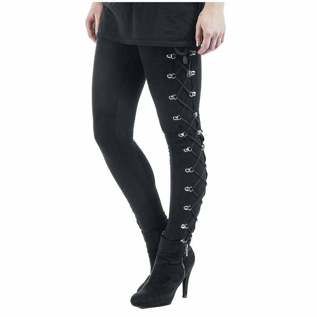 KIMLUD, Y2k Gothic Pants Women Ladies Harajuku Side Lace Up Leggings Black Skinny Pans Trousers Streetwear Vintage Punk Gothic Trousers, KIMLUD Women's Clothes