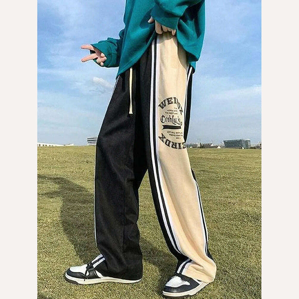 KIMLUD, Y2k Preppy Casual Sport Sweatpants Men Streetwear Hip Hop Stripe Straight Long Trousers Oversize Wide Leg Pants 2023 New, M / Black, KIMLUD Womens Clothes