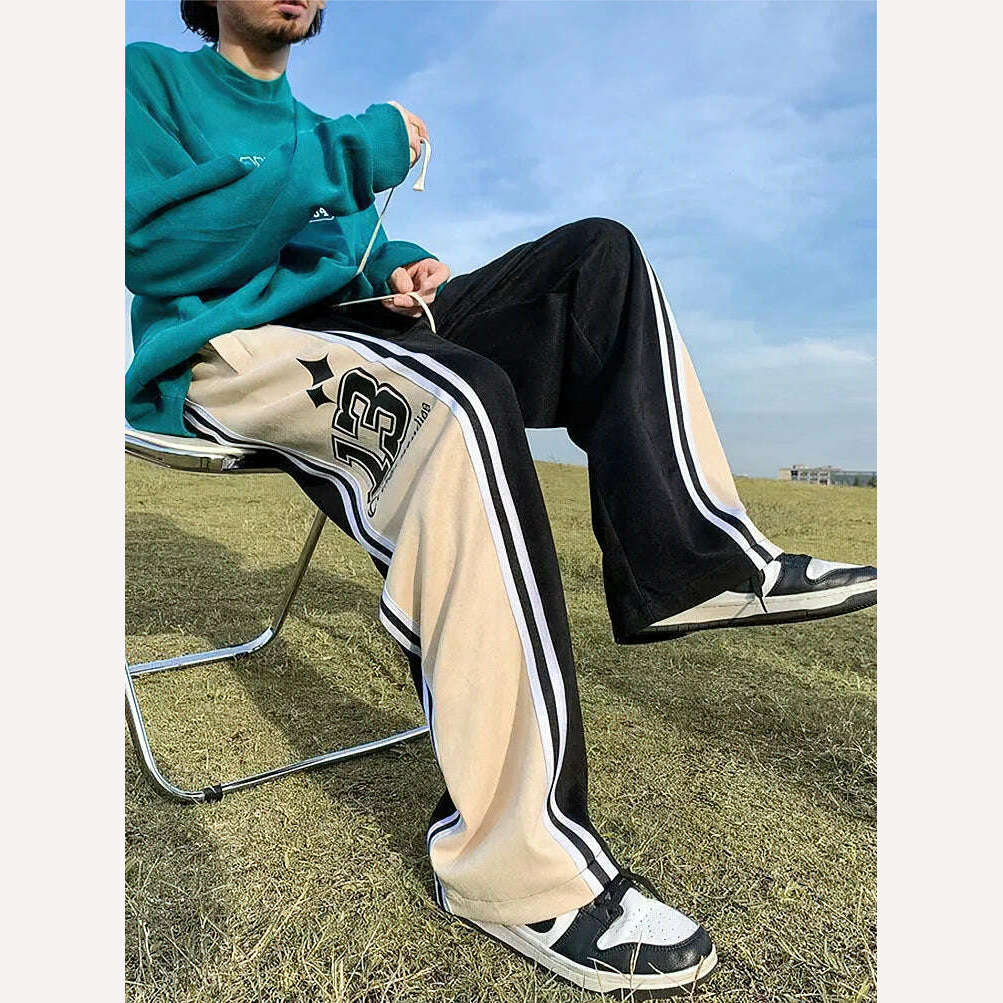 KIMLUD, Y2k Preppy Casual Sport Sweatpants Men Streetwear Hip Hop Stripe Straight Long Trousers Oversize Wide Leg Pants 2023 New, KIMLUD Women's Clothes