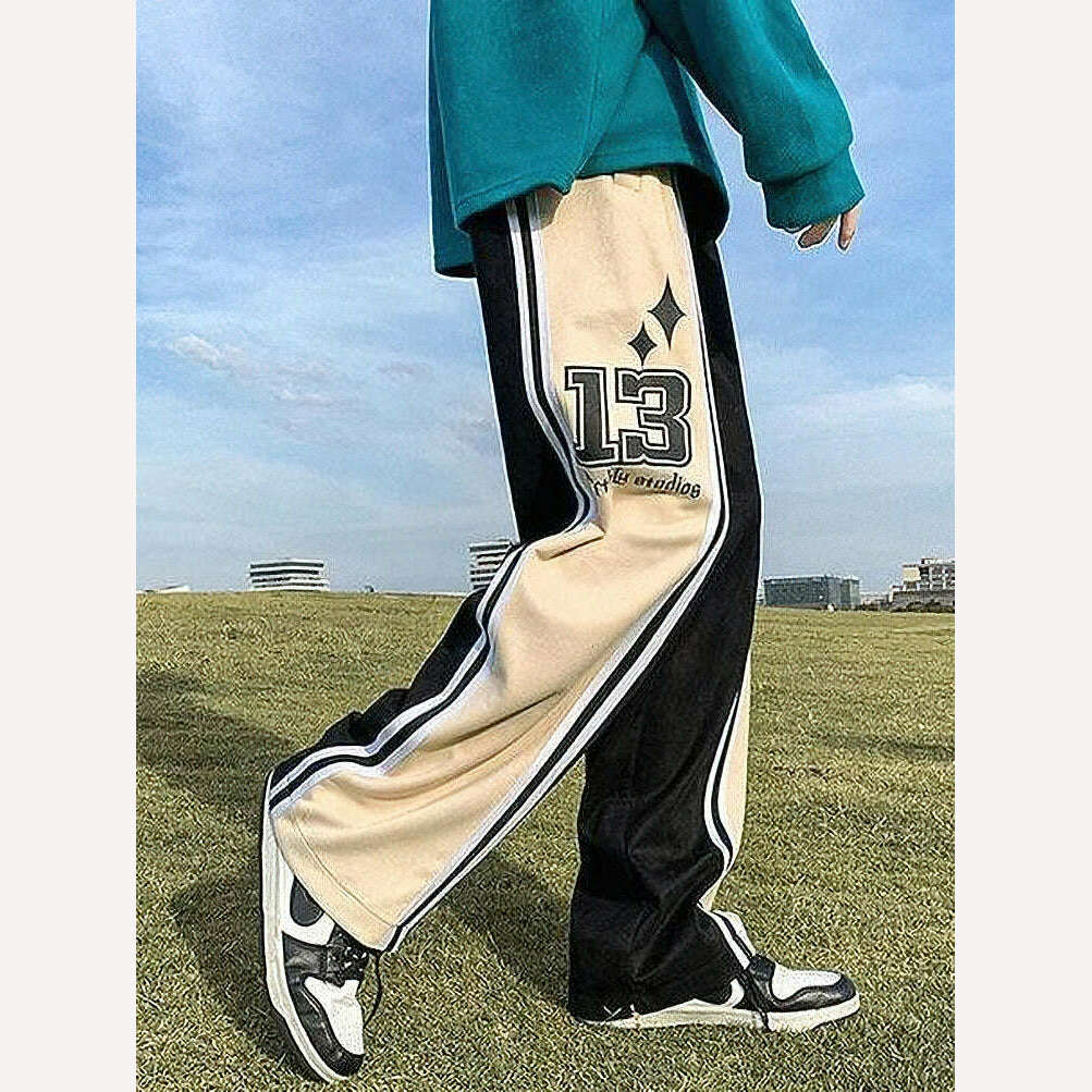 KIMLUD, Y2k Preppy Casual Sport Sweatpants Men Streetwear Hip Hop Stripe Straight Long Trousers Oversize Wide Leg Pants 2023 New, KIMLUD Women's Clothes